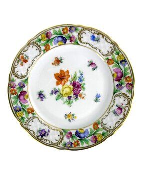 Schumann Bavaria Empress Dresden Flowers 6" Desert Bread Plate Gold Trim